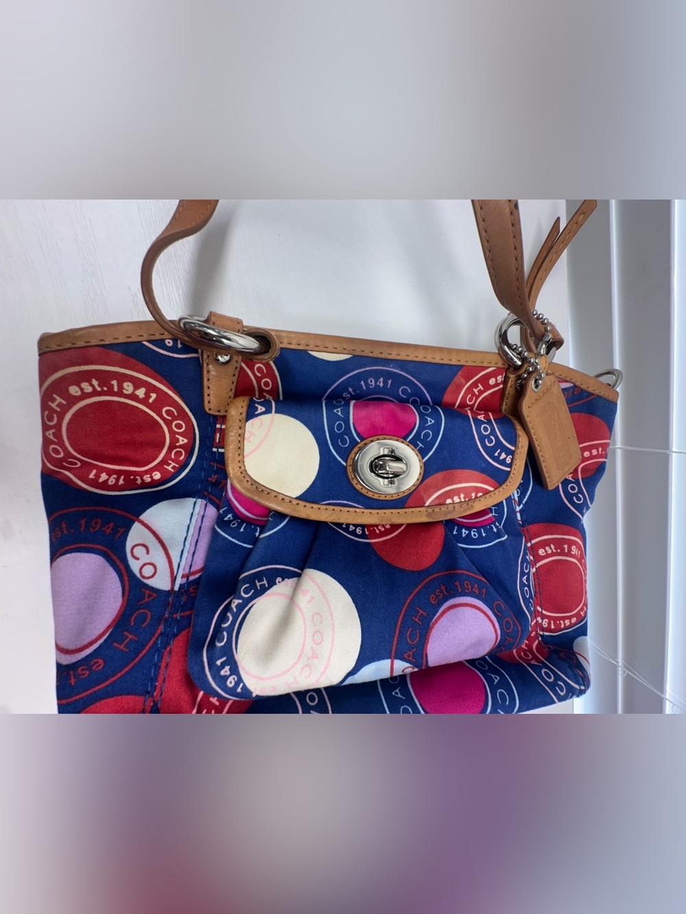Coach Small Leah Multicolor Polka-Dot Print Bag - Picture 10 of 13